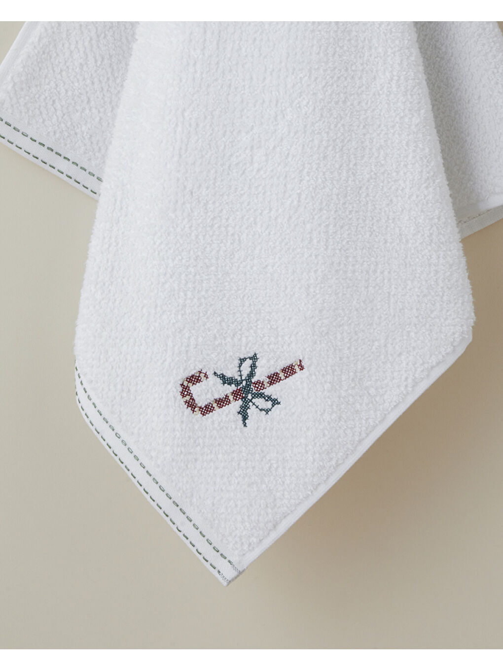 Candy Cane Pamuk Nakışlı Yüz Havlusu 50x80 cm Beyaz-1