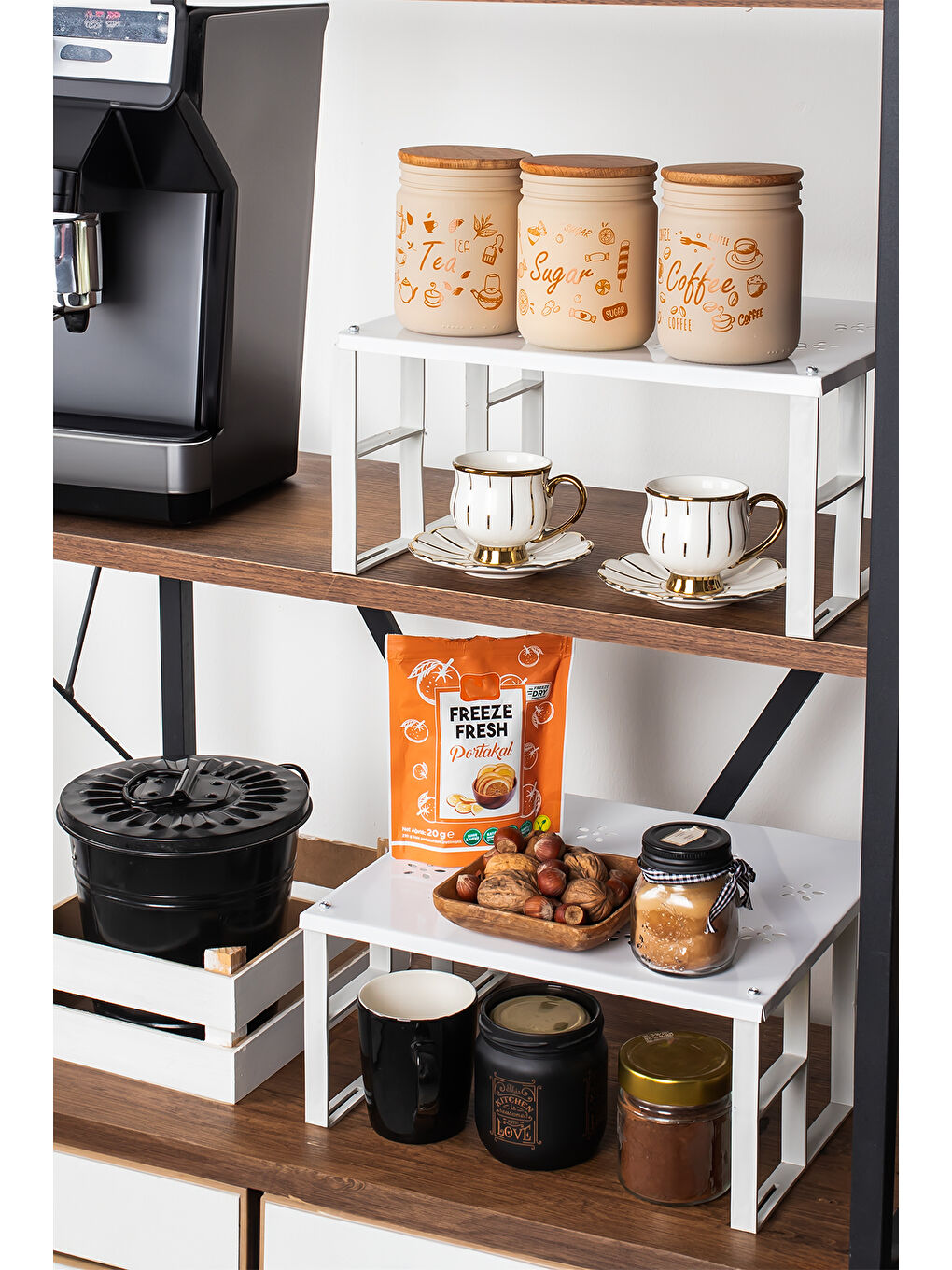 Beyaz Dükkanönü Dolap Içi Düzenleyici Raf Tabak Bardak Rafı Metal Raf 3'lü-1