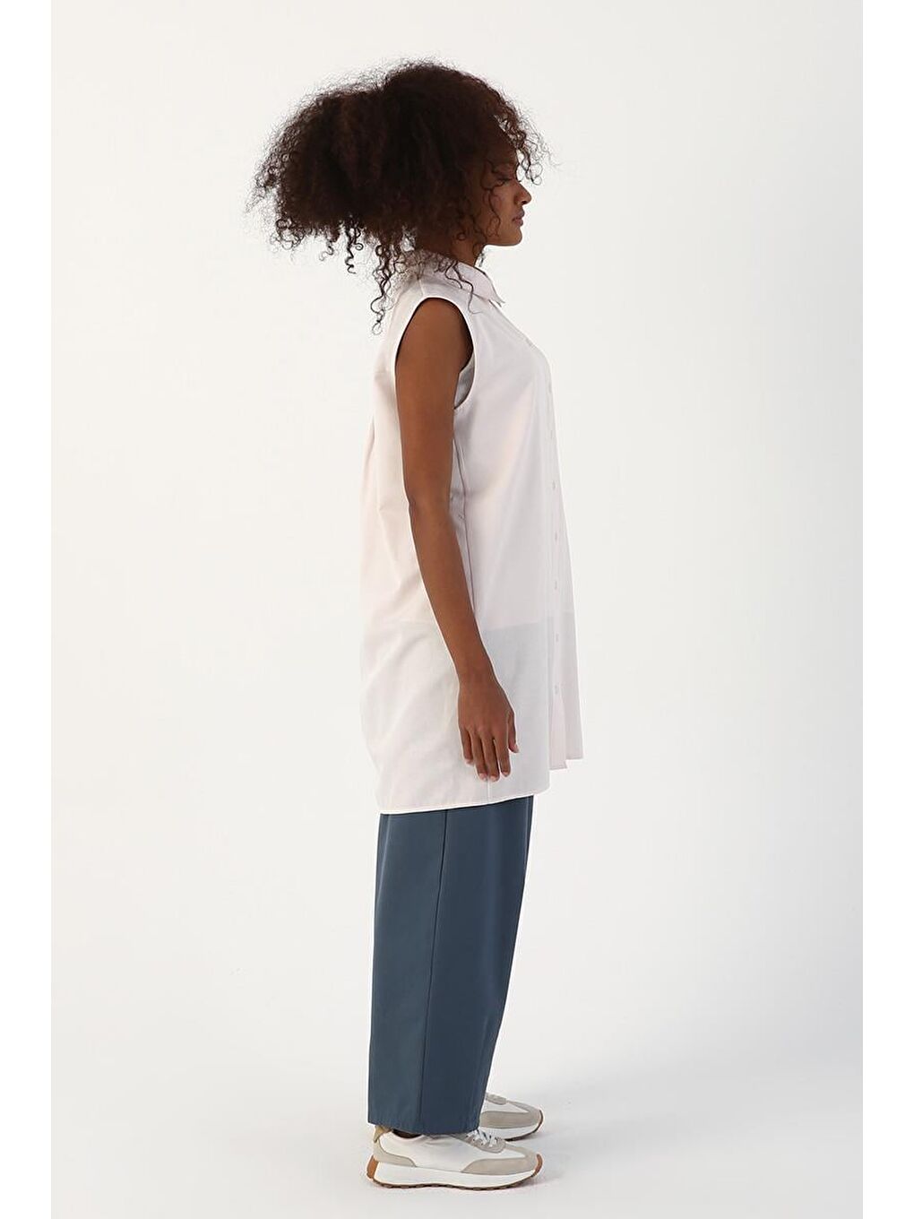 Açık Pembe-Kolsuz Basic Gömlek Tunik-2