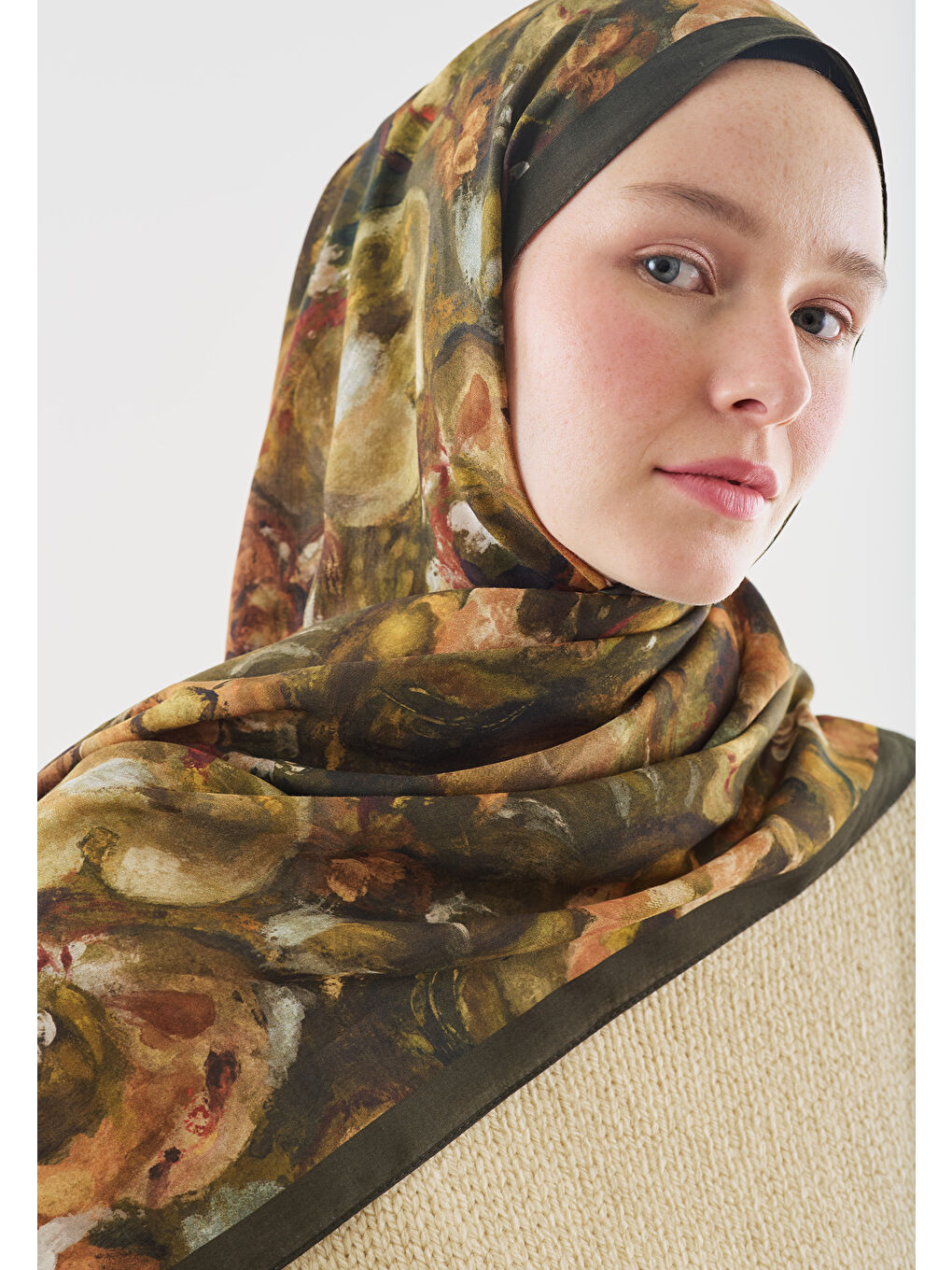 Haki SWEET VANILLA DESENLİ PAMUK VİSKON ŞAL HAKİ-3