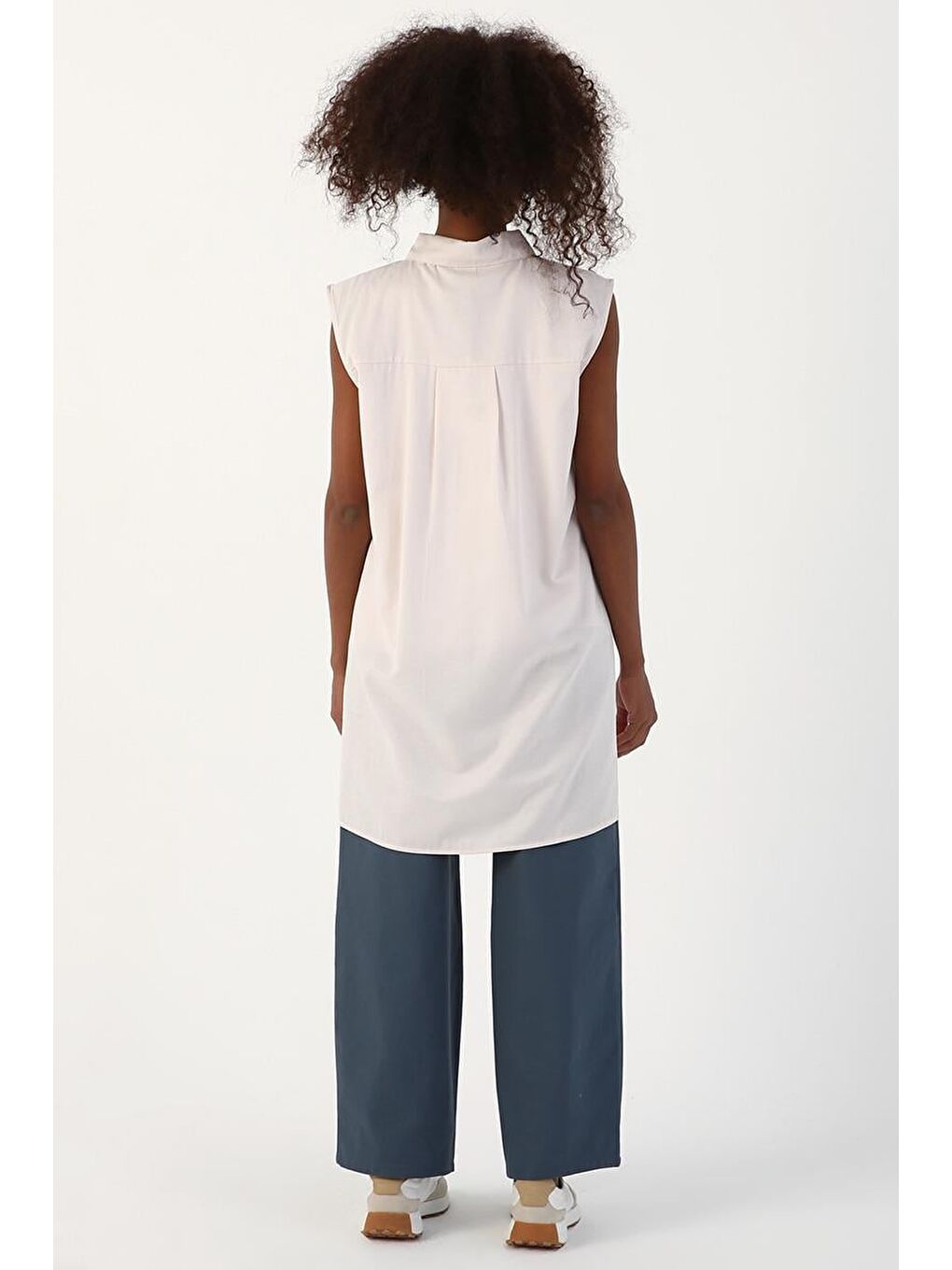 Açık Pembe-Kolsuz Basic Gömlek Tunik-3