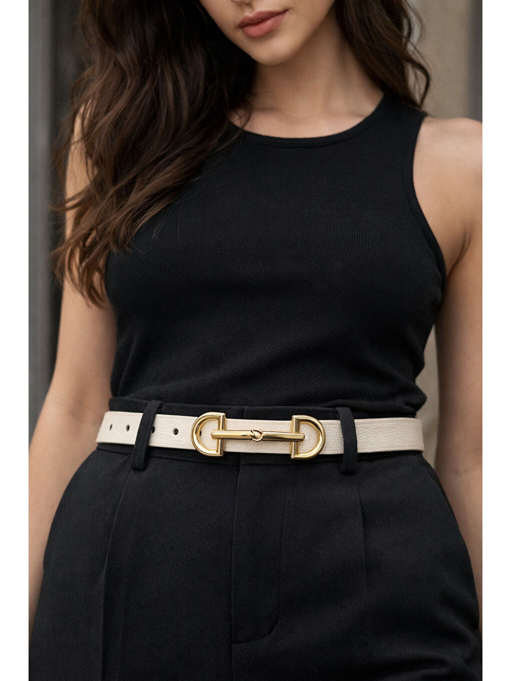 Uzun Tokalı Bej İnce Kadın Kemeri Ceket Kemeri, Gömlek Kemeri, Elbise Kemeri KMR001 BEJ-1