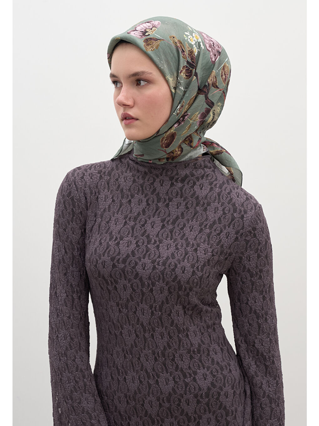 Flower Rain Desen Pamuklu Viskon Eşarp Çağla Yeşili