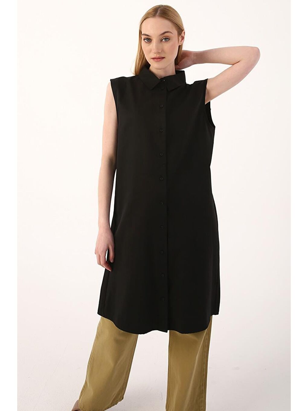Siyah-Kolsuz Gömlek Tunik