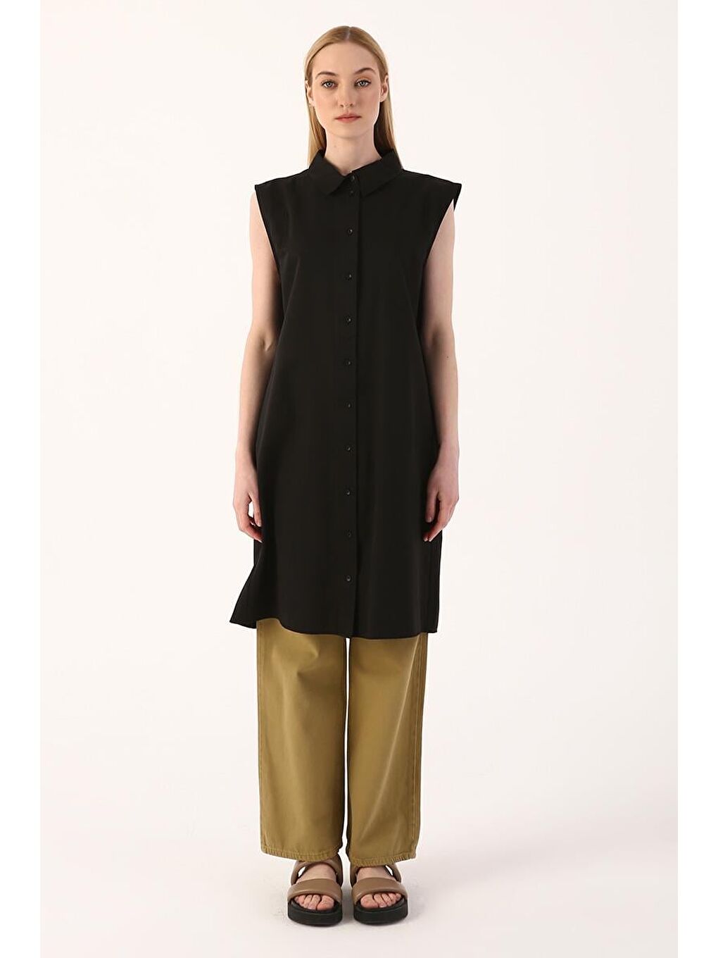 Siyah-Kolsuz Gömlek Tunik-1