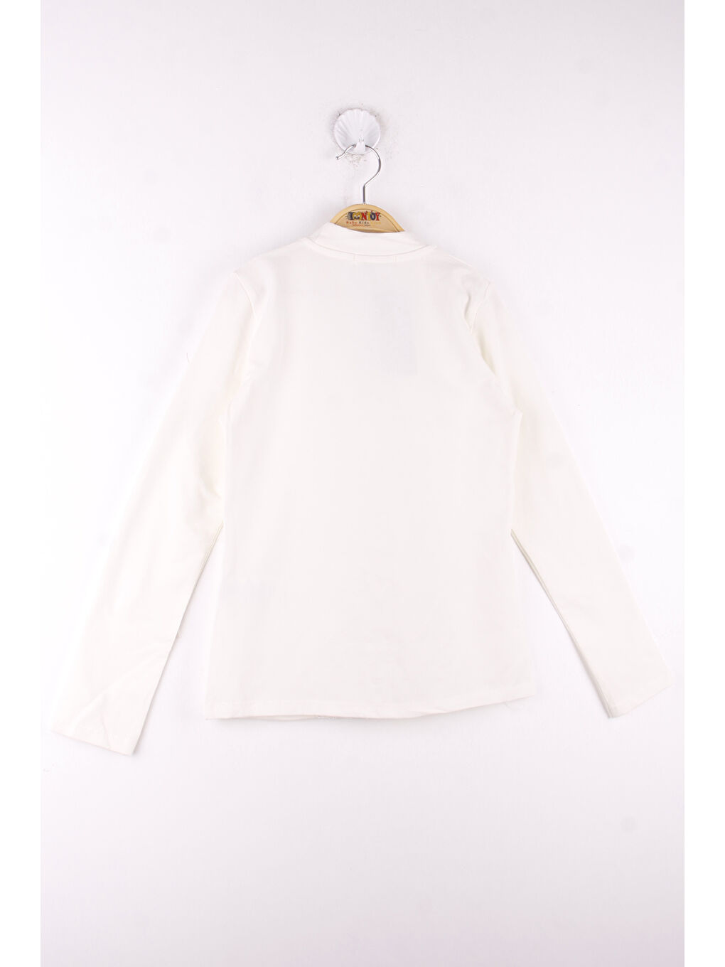 Ekru Kız Çocuk Önü Dantelli Okul Tişört-1