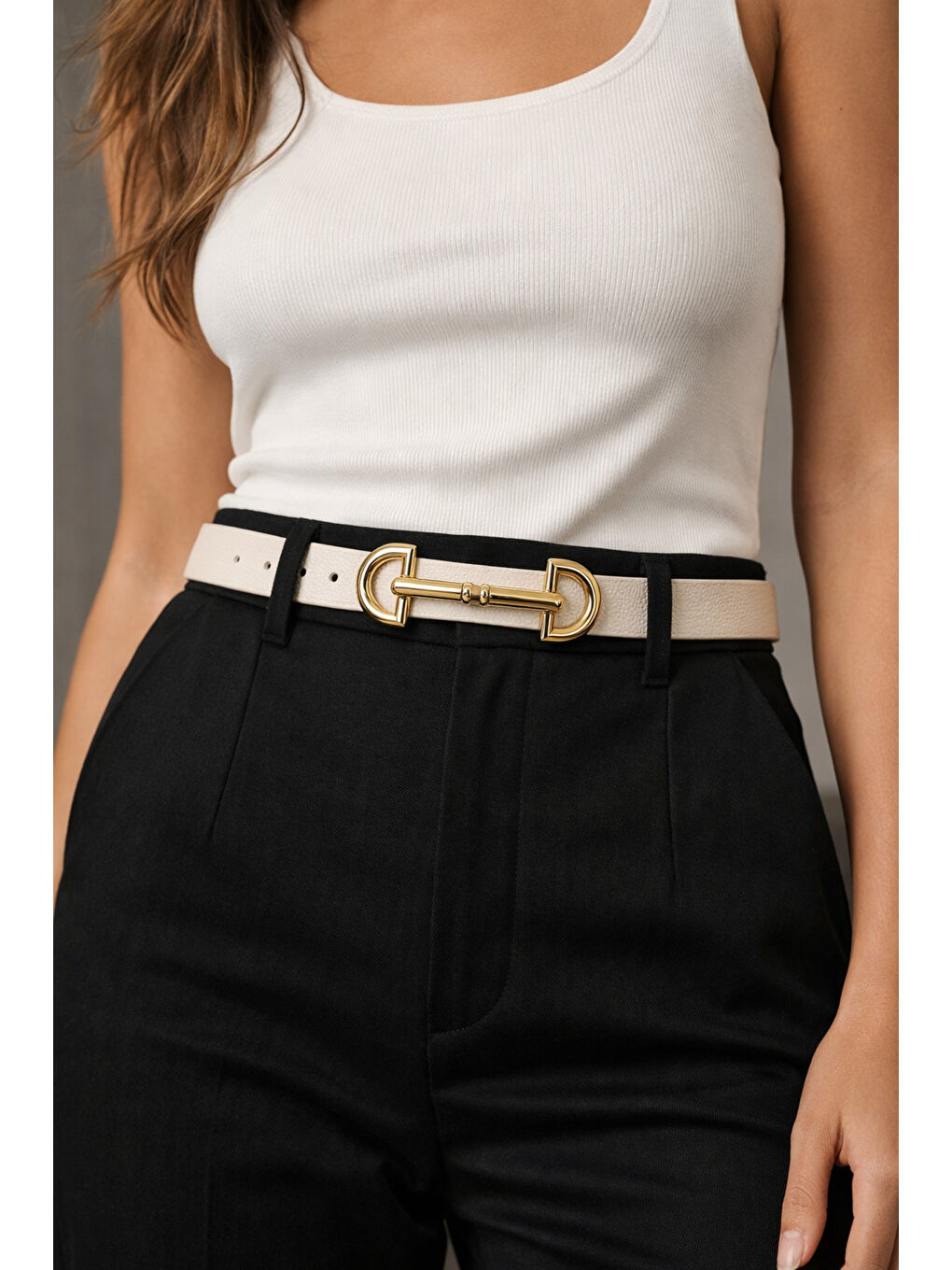 Uzun Tokalı Bej İnce Kadın Kemeri Ceket Kemeri, Gömlek Kemeri, Elbise Kemeri KMR001 BEJ-4