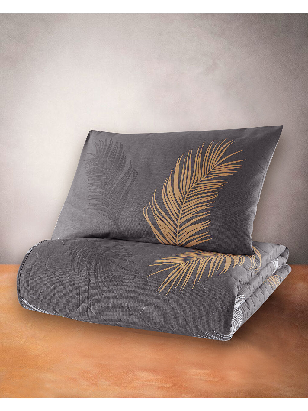 Sarı Kapitone Yatak Örtüsü Seti Tek Kişilik Olivia Altın-Gri-4