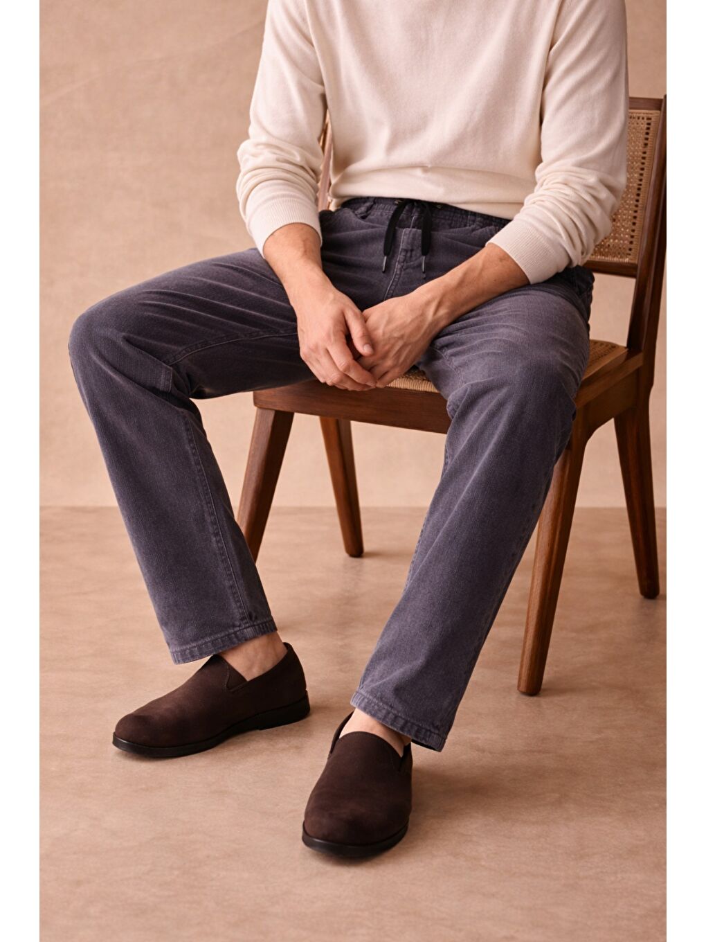 Gri Füme Renk Erkek Yazlık Keten Karışımı Relaxed Pantolon-1