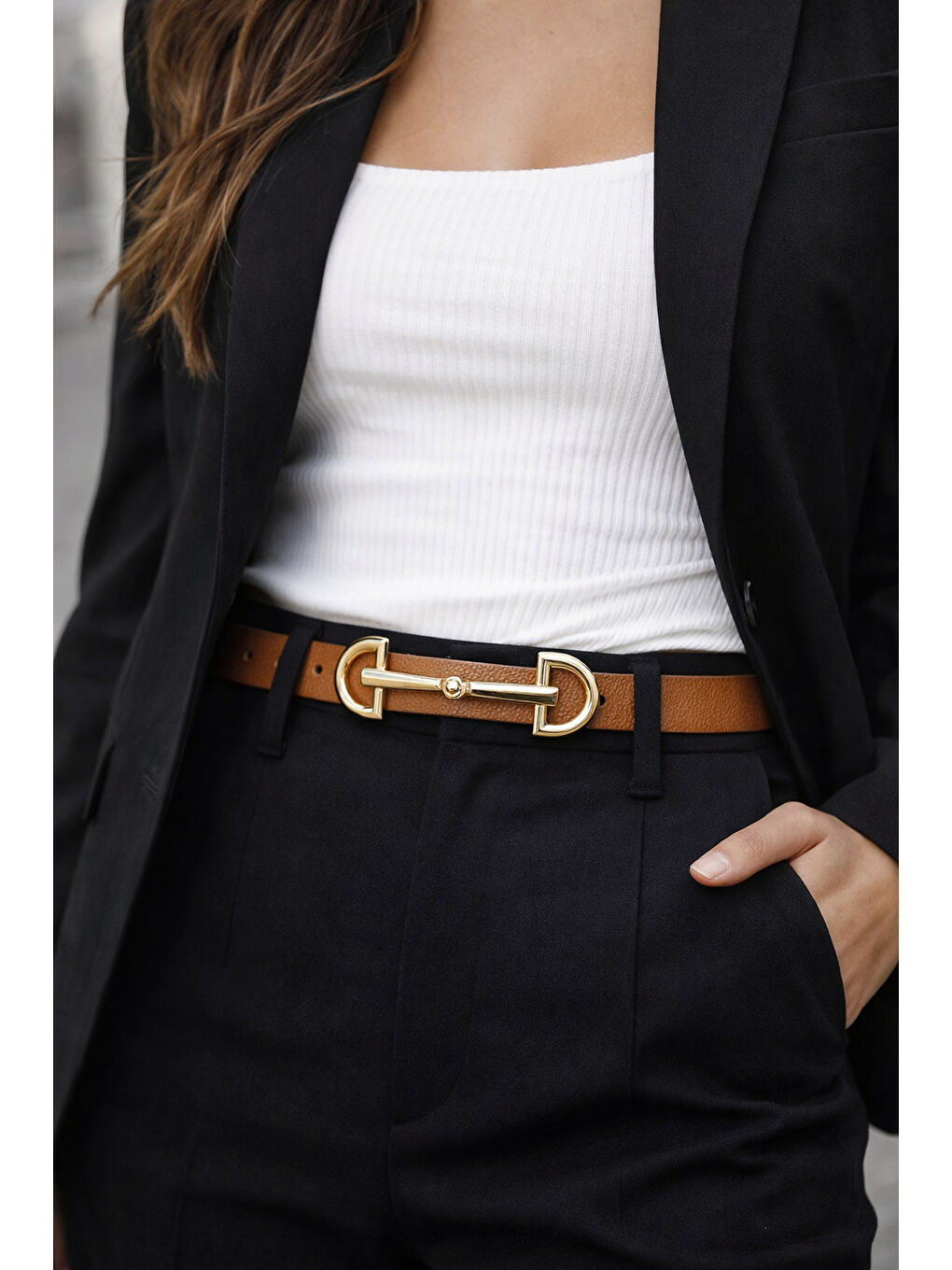 Kahverengi Uzun Tokalı Kahve İnce Kadın Kemeri Ceket Kemeri, Gömlek Kemeri, Elbise Kemeri KMR001 KAHVERENGI-1