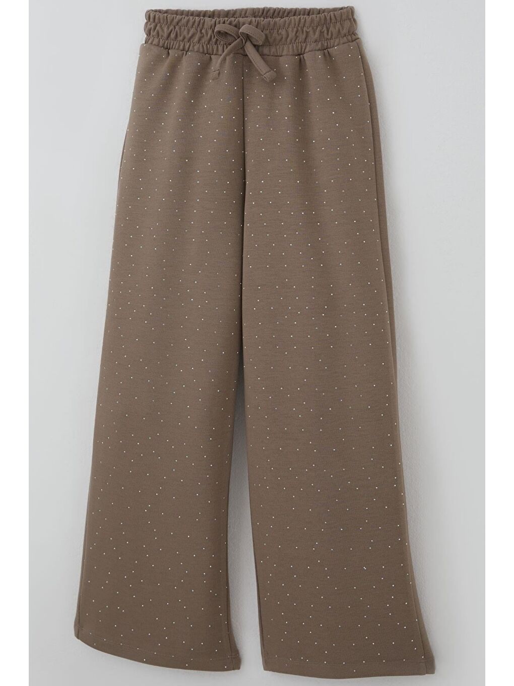 Bej Kız Çocuk Pantolon Taş Baskılı Fiyonk Bağcık Aksesuarlı Vizon (8-14 Yaş)-2