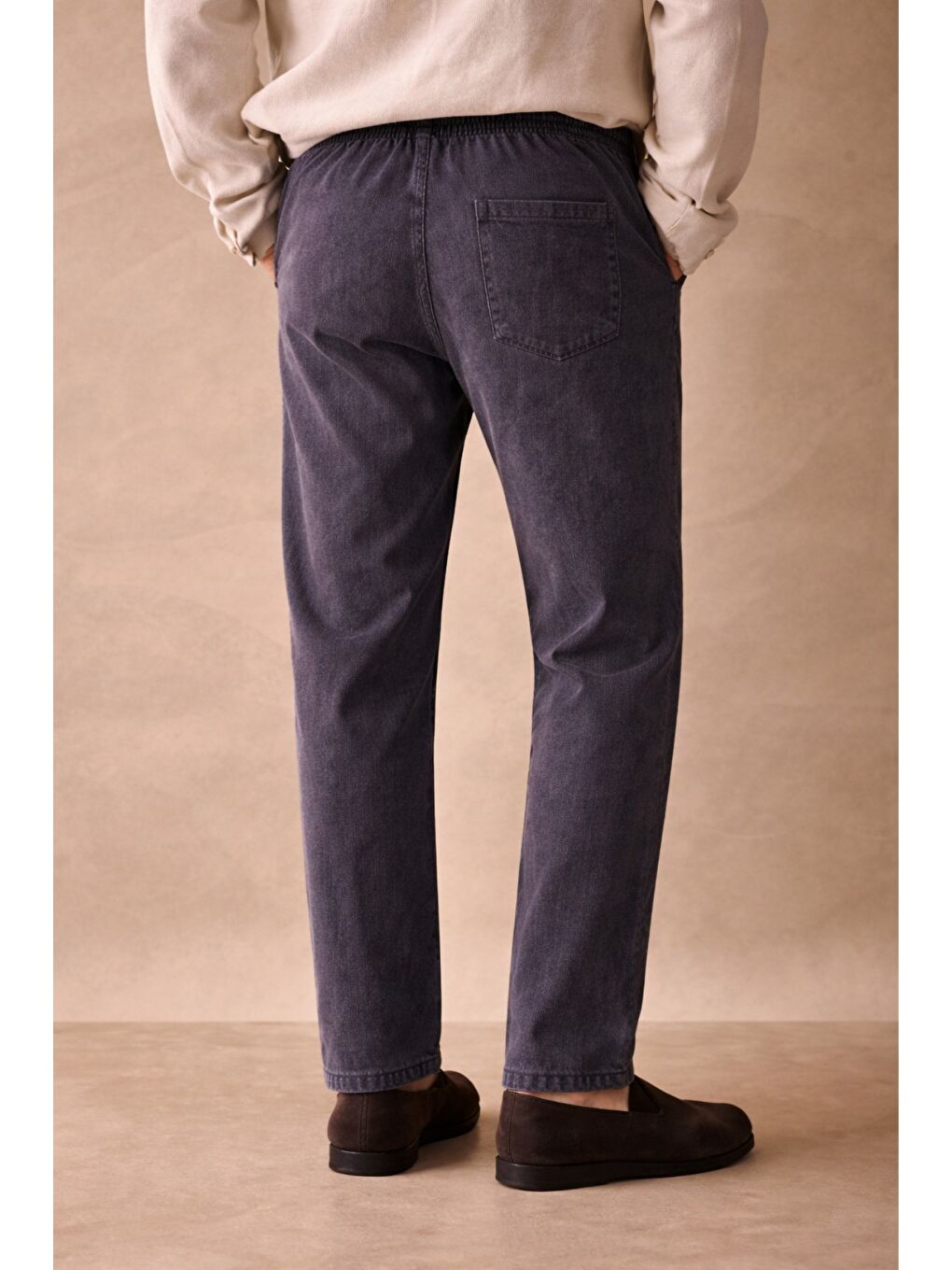 Gri Füme Renk Erkek Yazlık Keten Karışımı Relaxed Pantolon-2