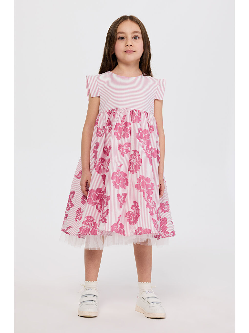 Kız Çocuk Çiçek Desenli Pembe Elbise