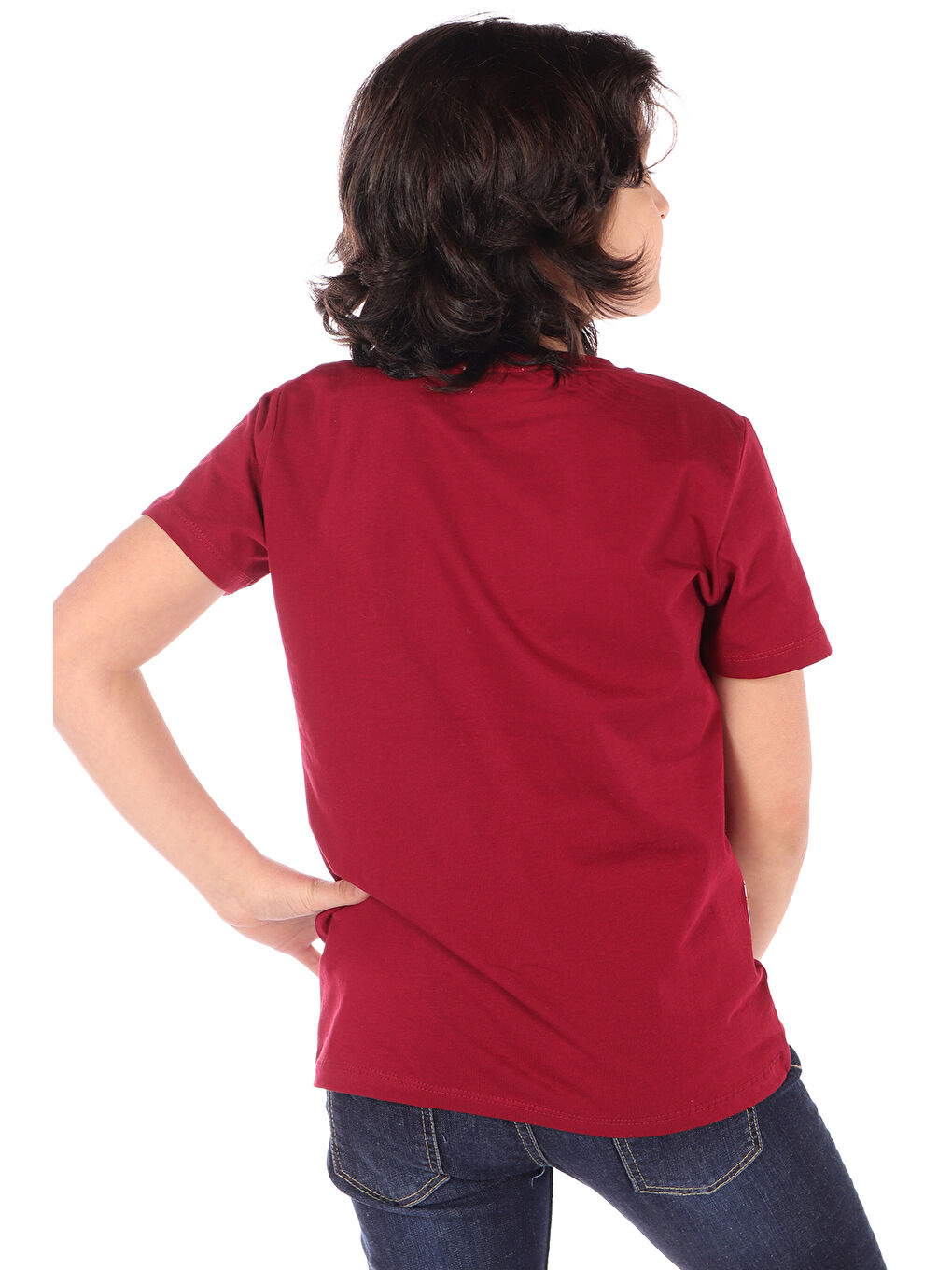 Bordo Erkek Çocuk Armalı Önü Yazı Baskılı Tişört-1