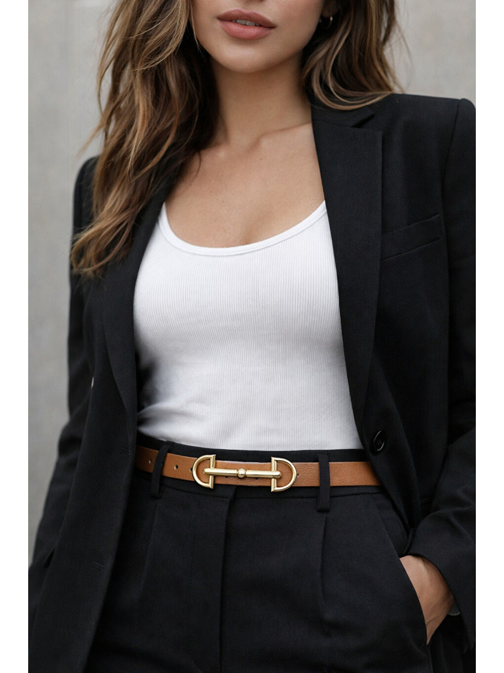 Kahverengi Uzun Tokalı Kahve İnce Kadın Kemeri Ceket Kemeri, Gömlek Kemeri, Elbise Kemeri KMR001 KAHVERENGI-3