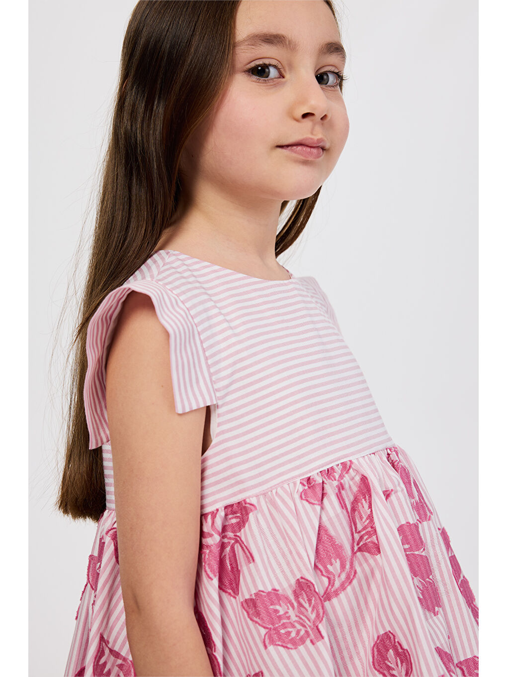 Kız Çocuk Çiçek Desenli Pembe Elbise-2