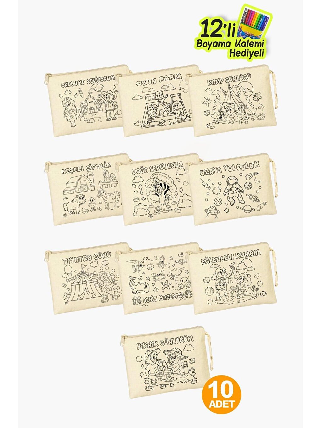 Eğlenceli Aktiviteler Baskılı Boyama Cüzdanları - 10 Adet