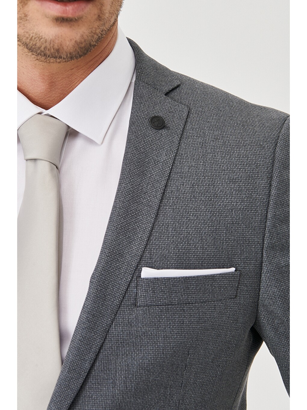 Erkek Gri Slim Fit Dar Kesim Mono Yaka Desenli Takım Elbise-2
