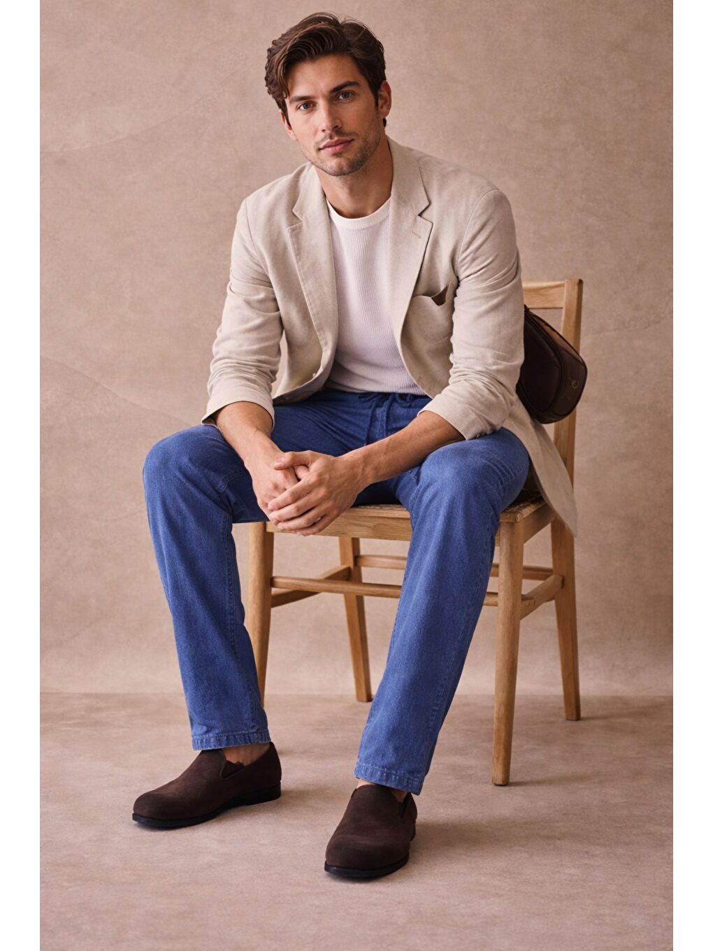 Lacivert Füme Renk Erkek Yazlık Keten Karışımı Relaxed Pantolon-1