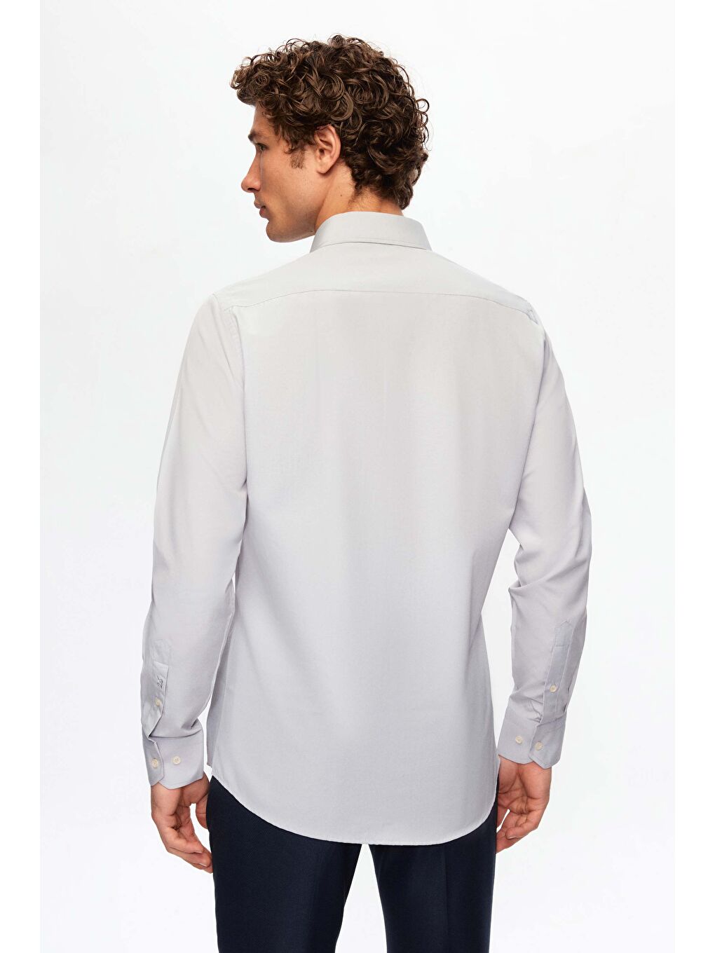 Slim Fit Gri İtalyan Yaka Dar Kesim Klasik Kravatlık Uzun Kol Kolay Ütülenebilir Gömlek-5