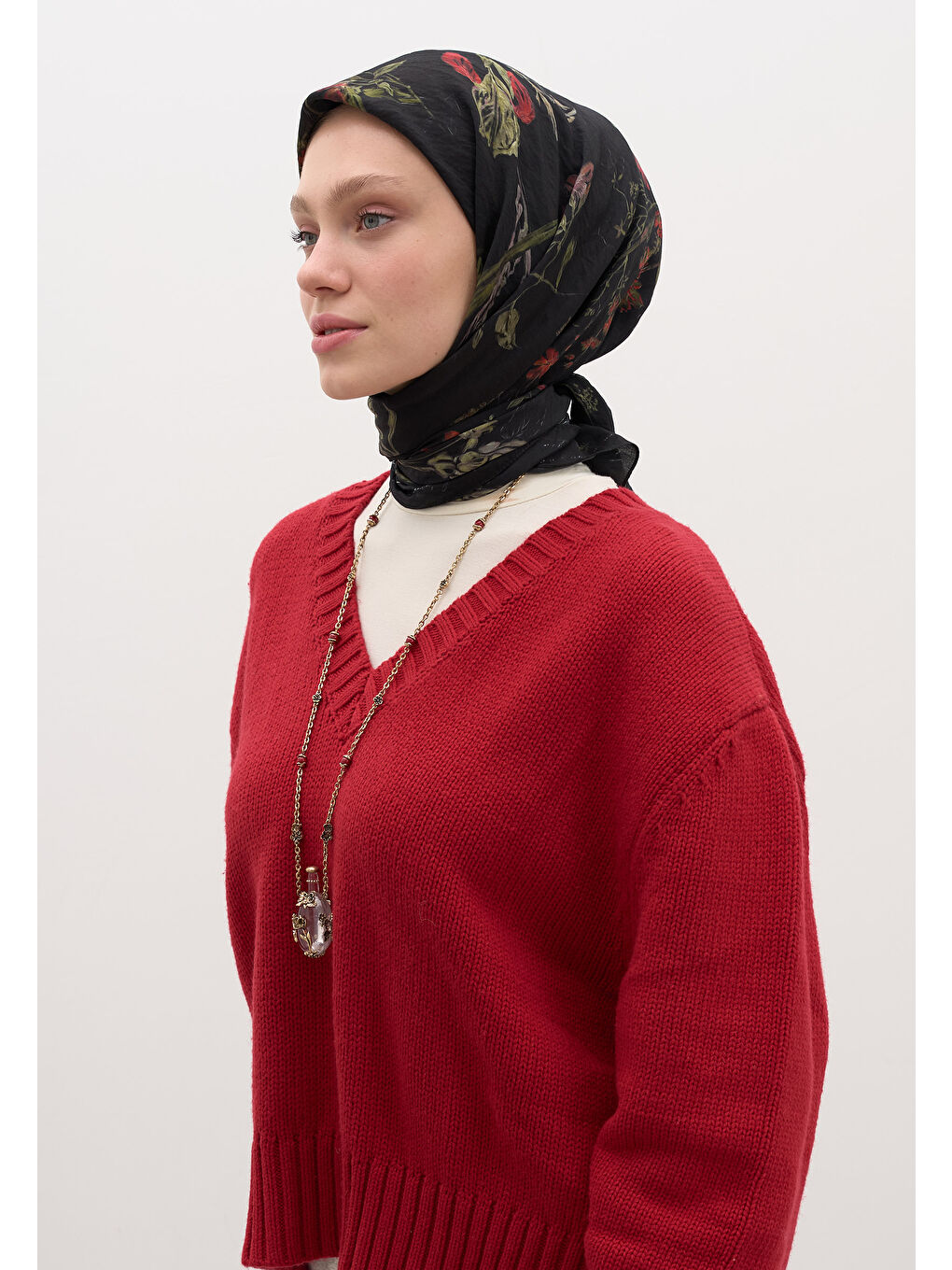 Garden Joy Desen Pamuklu Viskon Eşarp Siyah-2