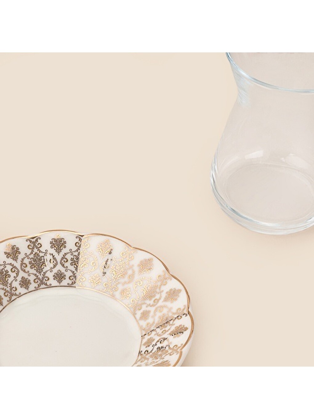 Sarı Altın Dantel 6 Kişilik Çay Seti - Altın-2