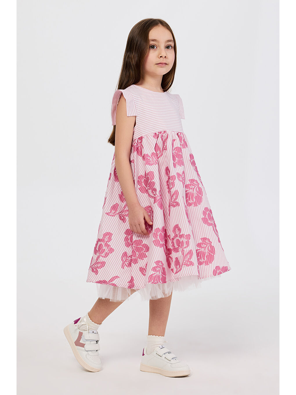 Kız Çocuk Çiçek Desenli Pembe Elbise-6
