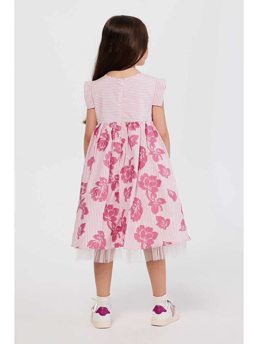 Kız Çocuk Çiçek Desenli Pembe Elbise-7