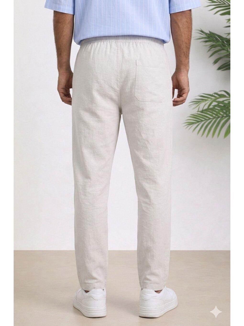 Bej Lacivert Renk Erkek Yazlık Keten Karışımı Relaxed Pantolon-1