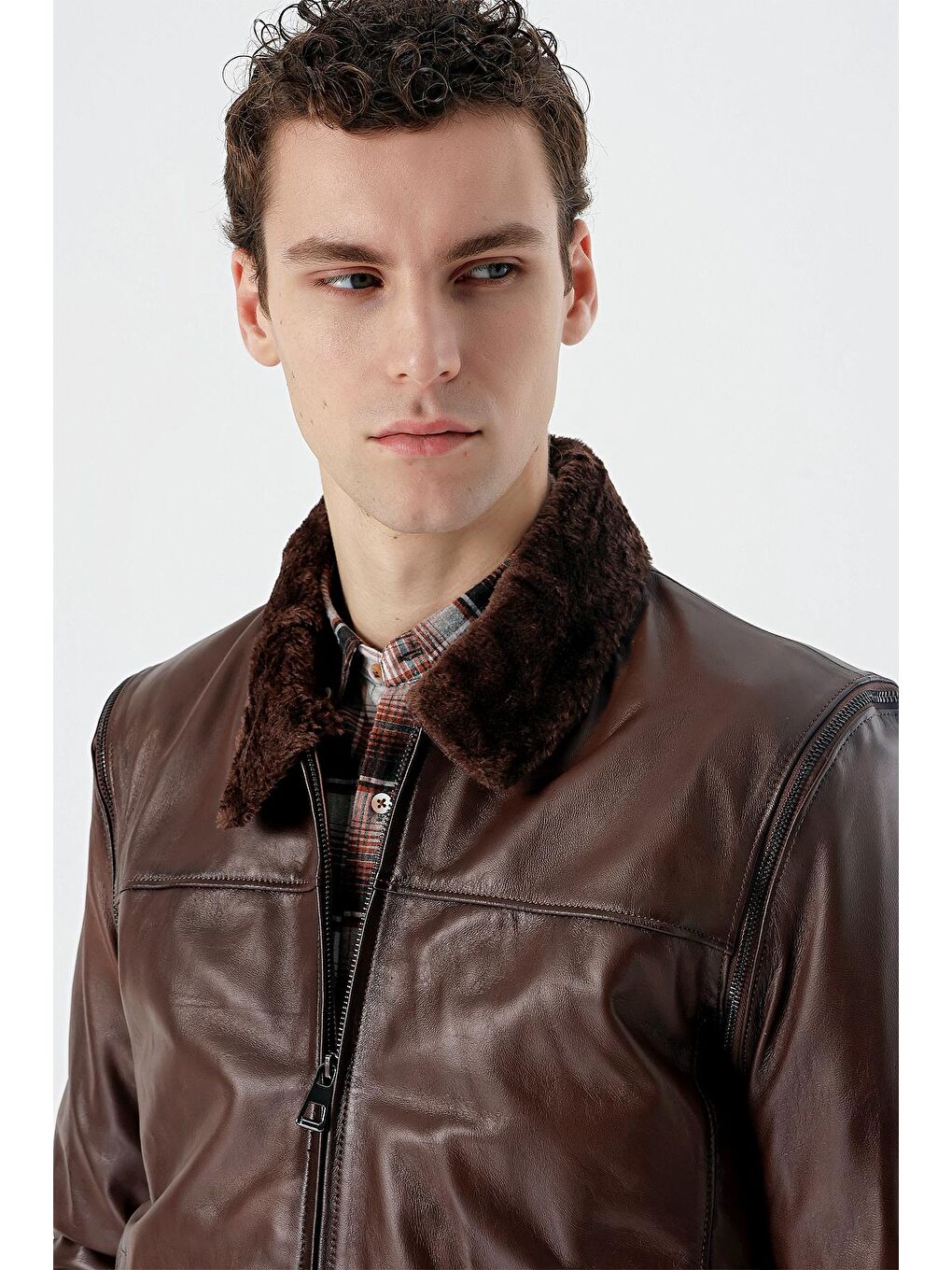 Koyu Kahverengi Gömlek Yaka Hakiki Deri Comfort Fit Rahat Kesim Casual Mont 1038235208-5