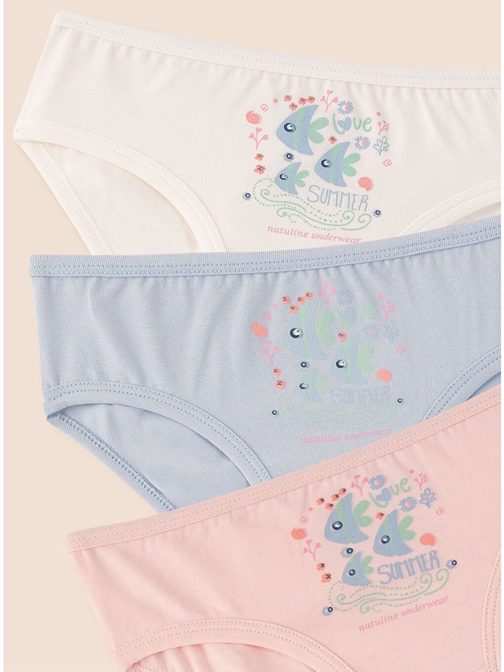 Pembe Kız Çocuk Organik Pamuklu Elastanlı Külot Summer 6'lı Paket