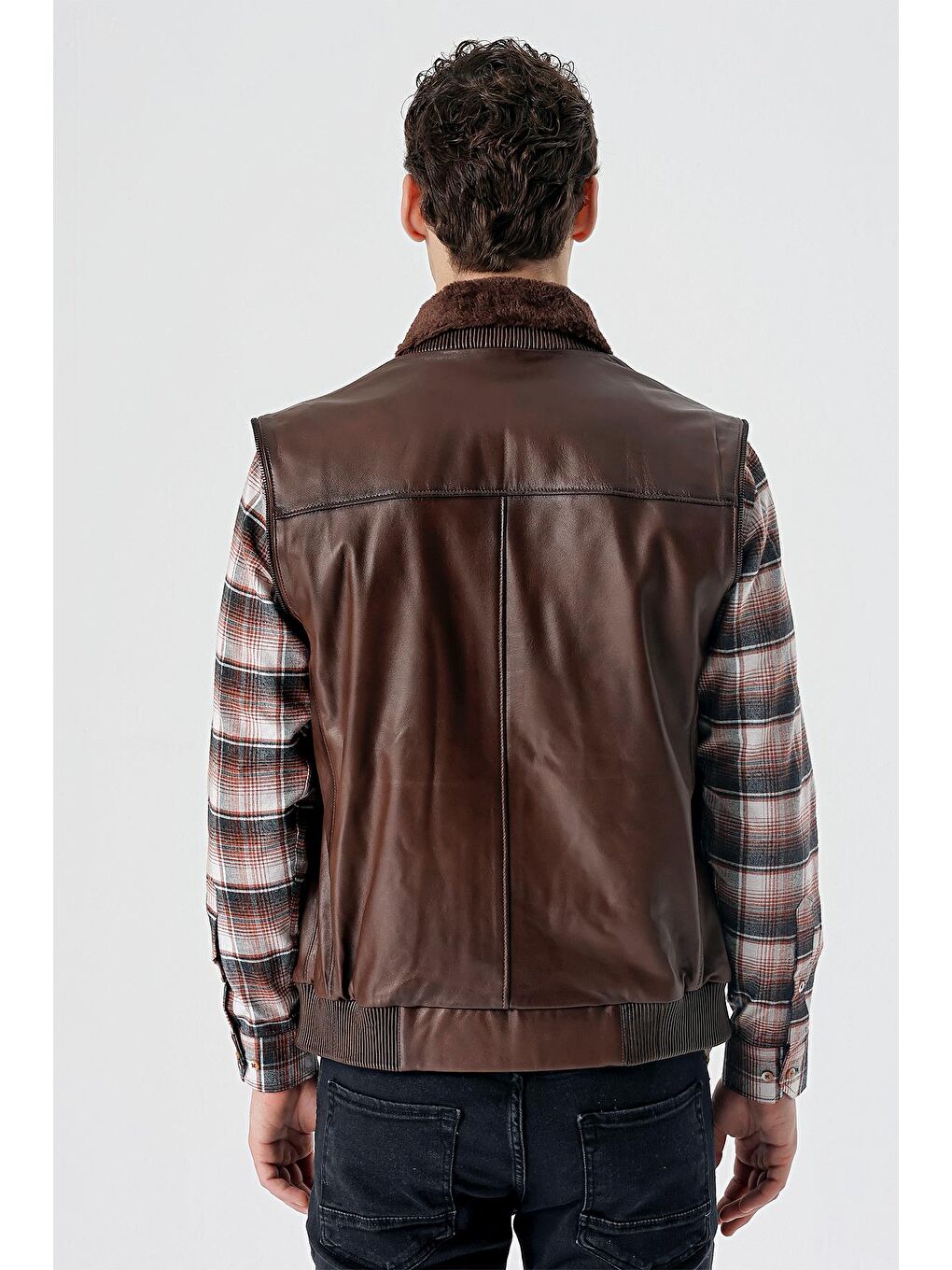 Koyu Kahverengi Gömlek Yaka Hakiki Deri Comfort Fit Rahat Kesim Casual Mont 1038235208-7