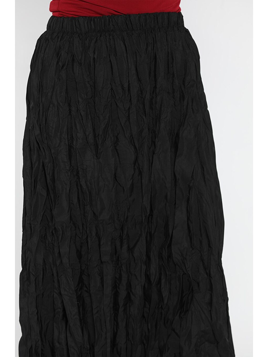 Siyah Kadın Bel Lastikli Kraş Tesettür Etek-6