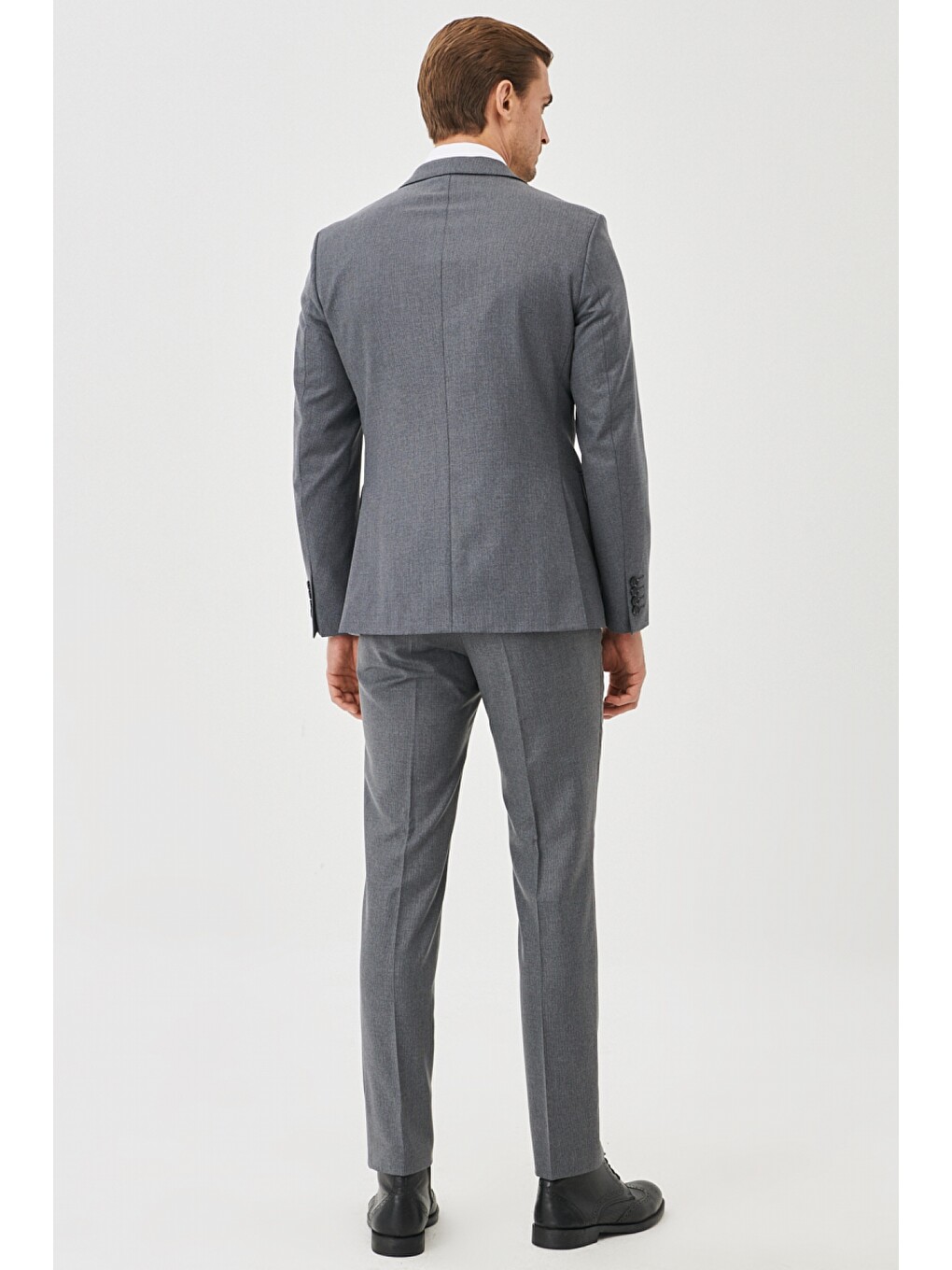 Erkek Gri Slim Fit Dar Kesim Mono Yaka Desenli Takım Elbise-5