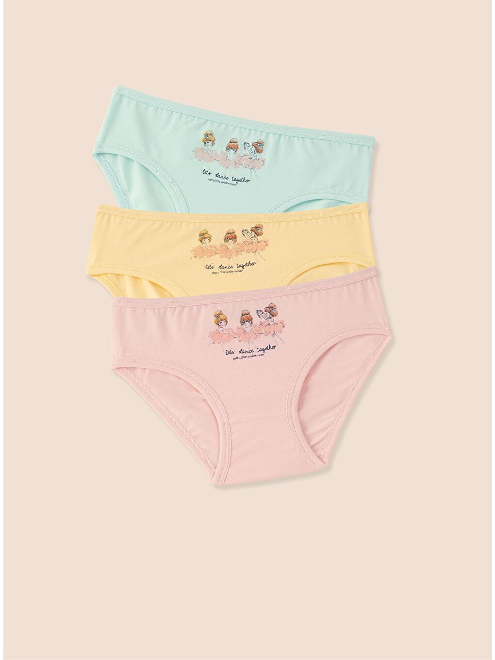 Pembe Kız Çocuk Organik Pamuklu Elastanlı Külot Let's Dance 6'lı Paket-1