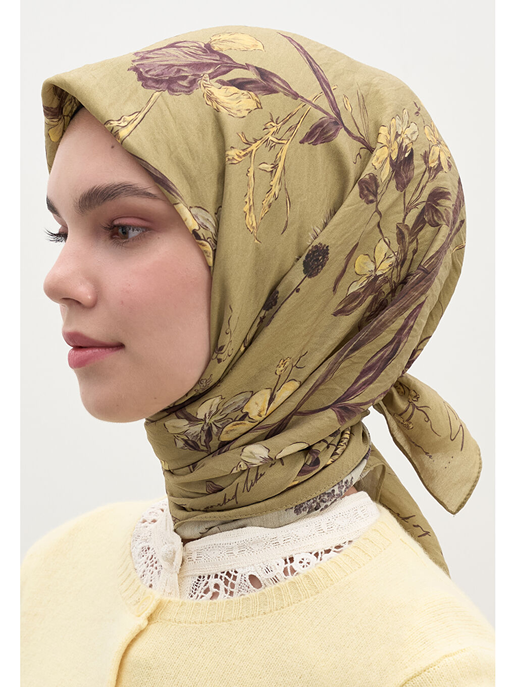 Garden Joy Desen Pamuklu Viskon Eşarp Haki-2
