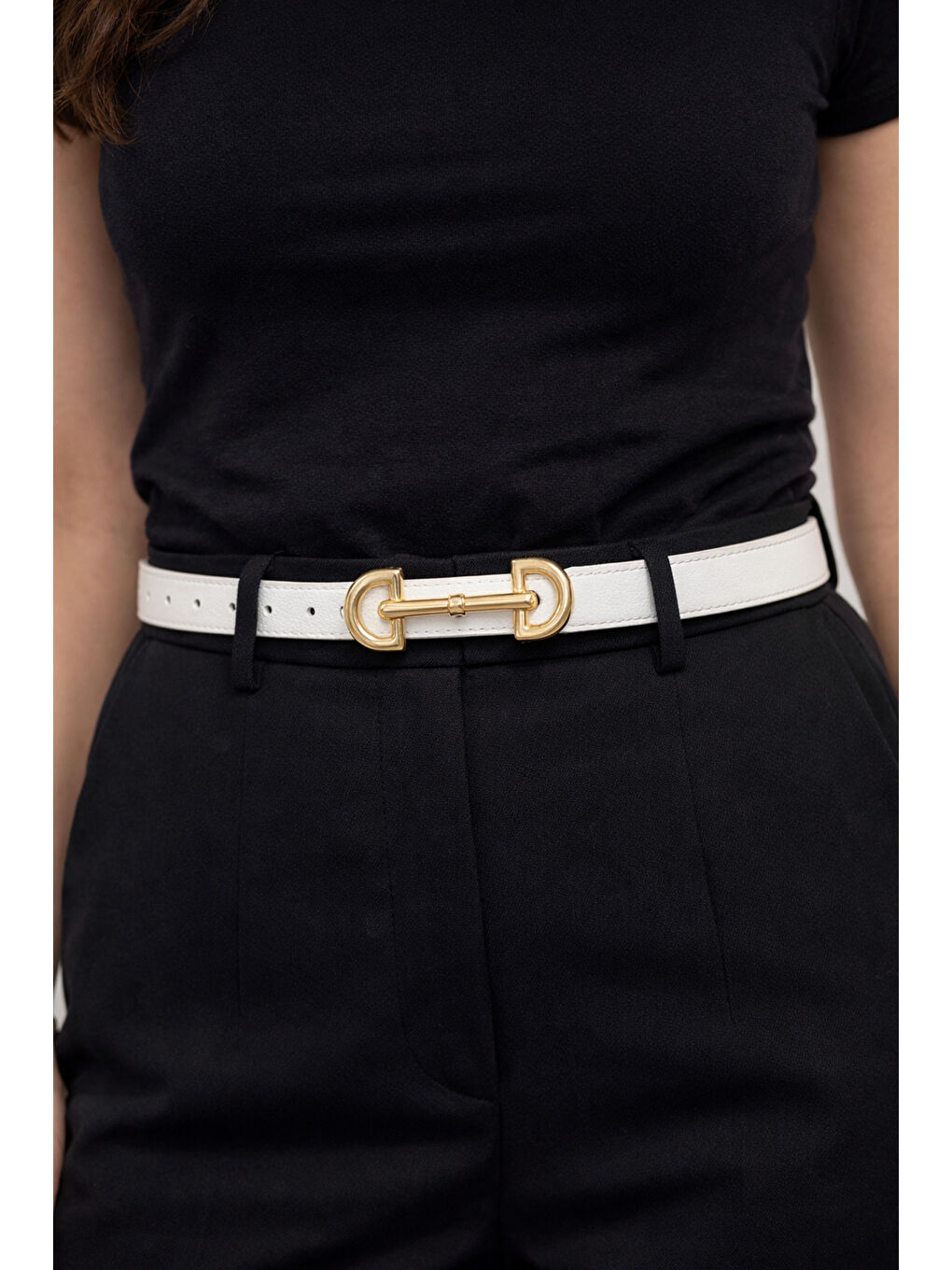 Uzun Tokalı Beyaz İnce Kadın Kemeri Ceket Kemeri, Gömlek Kemeri, Elbise Kemeri KMR001 BEYAZ-4