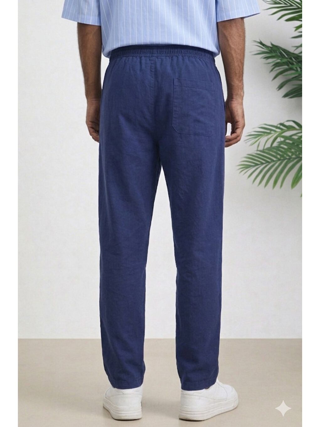 Lacivert Renk Erkek Yazlık Keten Karışımı Relaxed Pantolon-1