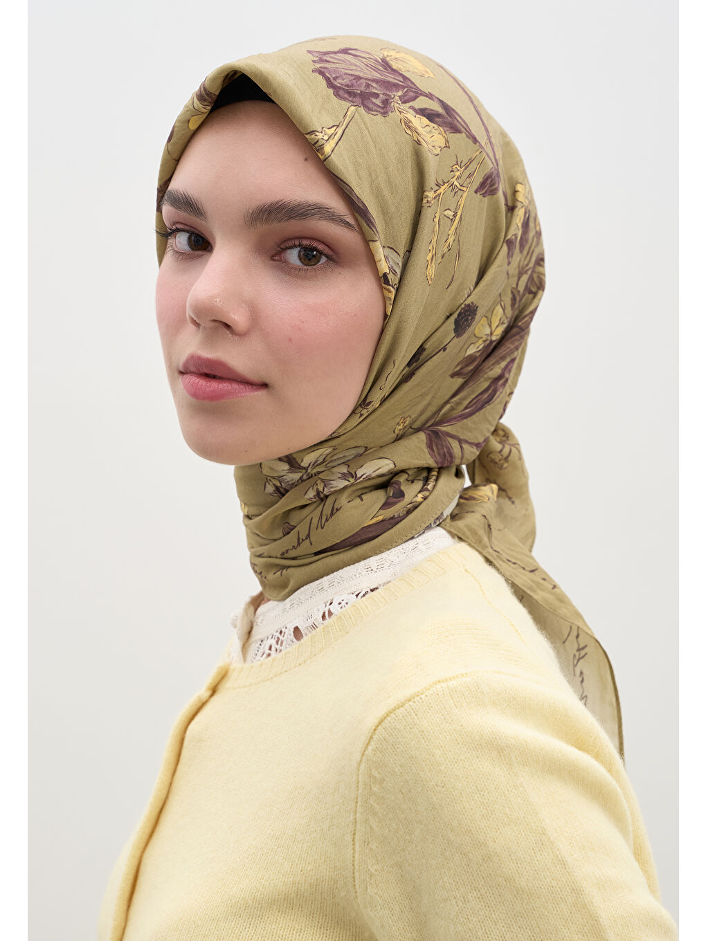 Garden Joy Desen Pamuklu Viskon Eşarp Haki-3