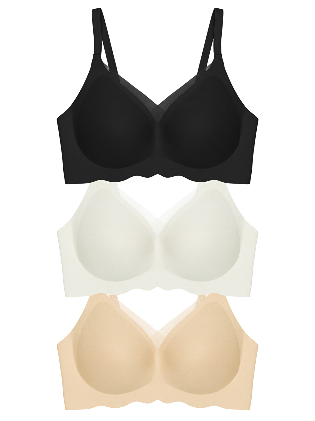 Karışık Seamless Bra - Touch | Lazer Kesim Dikişsiz Tül Ve Dalga Detaylı Balensiz Kadın Sütyen 3'Lü Paket