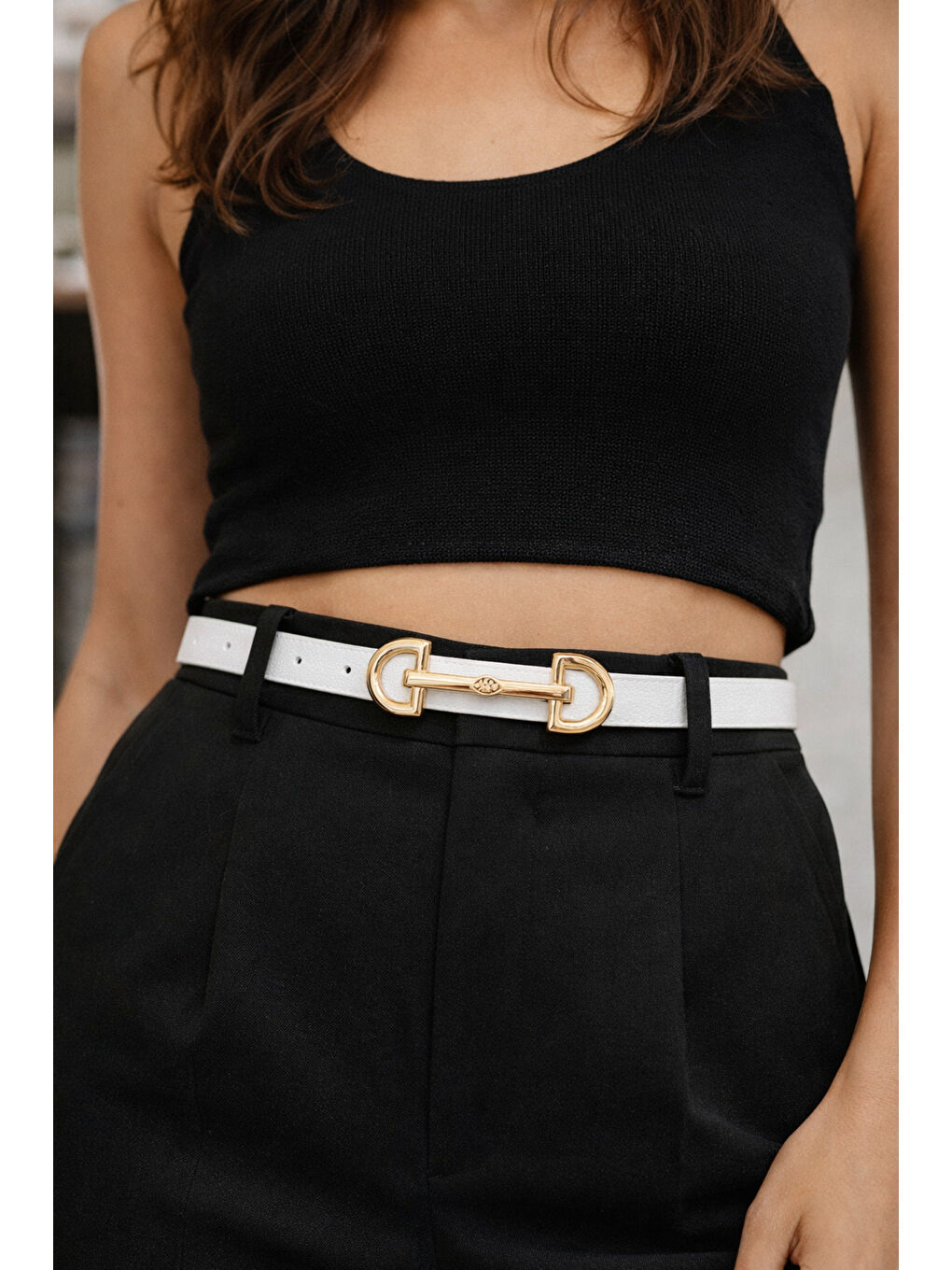 Uzun Tokalı Beyaz İnce Kadın Kemeri Ceket Kemeri, Gömlek Kemeri, Elbise Kemeri KMR001 BEYAZ-5