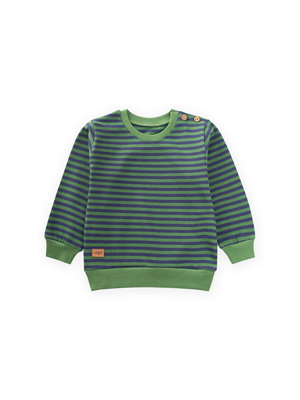 Çizgili Triko Sweatshirt 0-4 Yaş Haki Lacivert