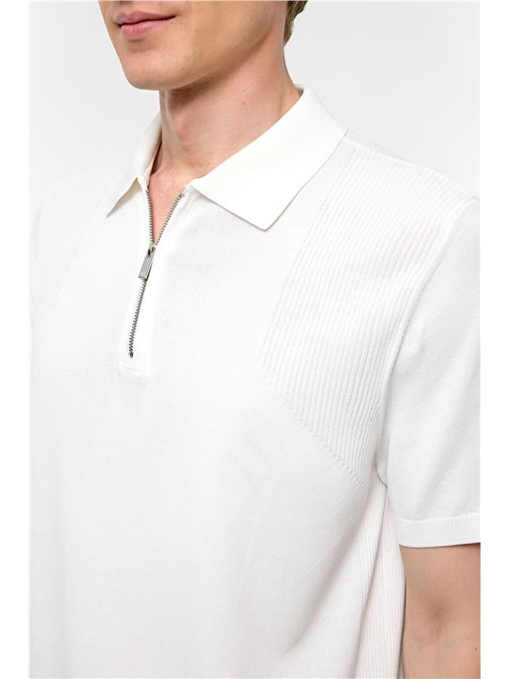 Beyaz Regular Düz Polo Yaka Triko-3