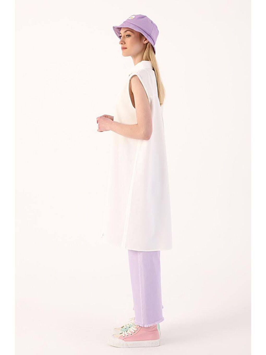 Ekru-Kolsuz Gömlek Tunik-3