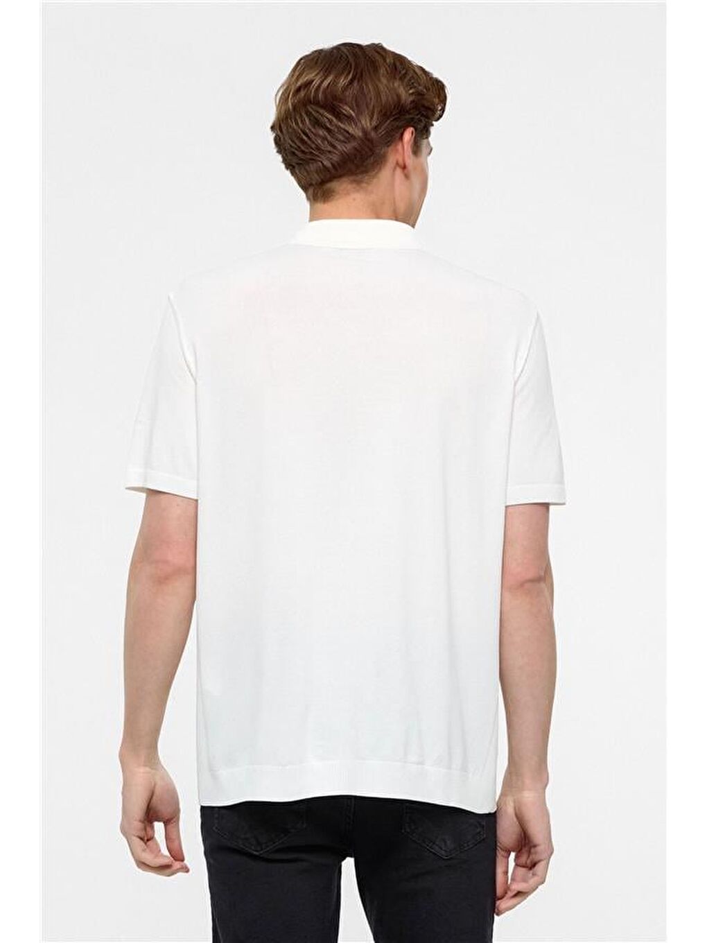 Beyaz Regular Düz Polo Yaka Triko-4