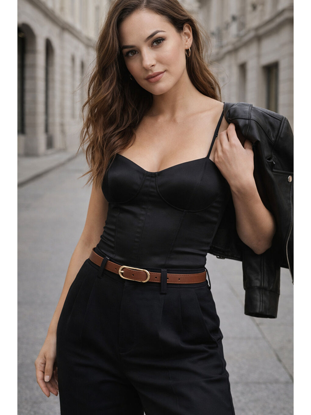 Kahverengi Uzun Tokalı Kahve İnce Kadın Kemeri Ceket Kemeri, Gömlek Kemeri, Elbise Kemeri KMR003 KAHVERENGI-2