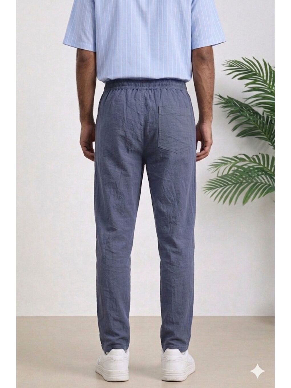 Antrasit Lacivert Renk Erkek Yazlık Keten Karışımı Relaxed Pantolon-1