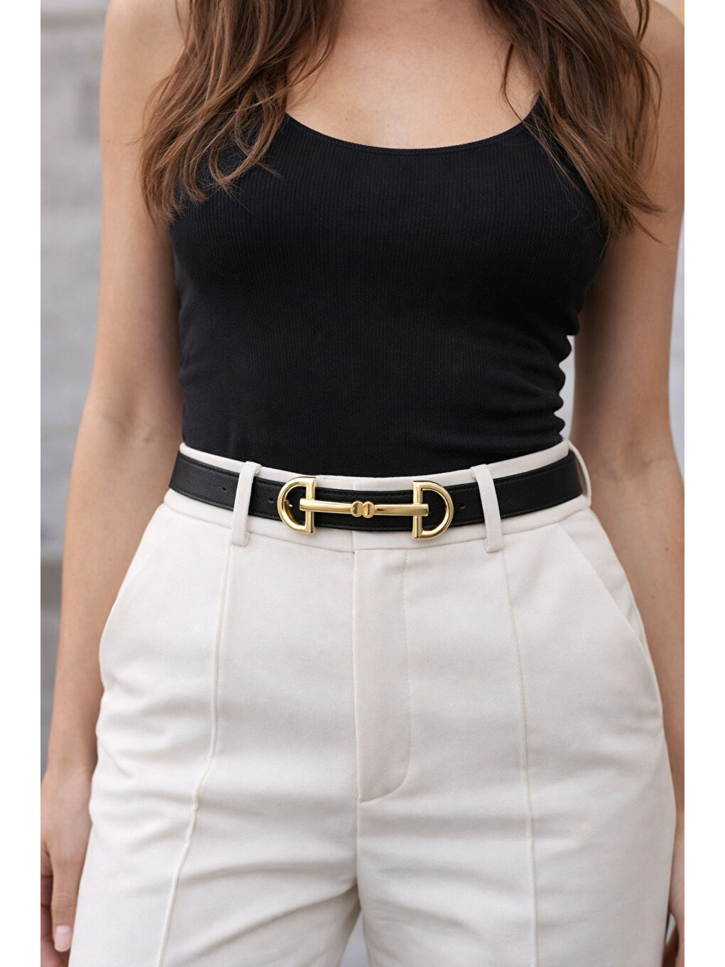 Uzun Tokalı Siyah İnce Kadın Kemeri Ceket Kemeri,Gömlek Kemeri, Elbise Kemeri KMR001 SIYAH-3