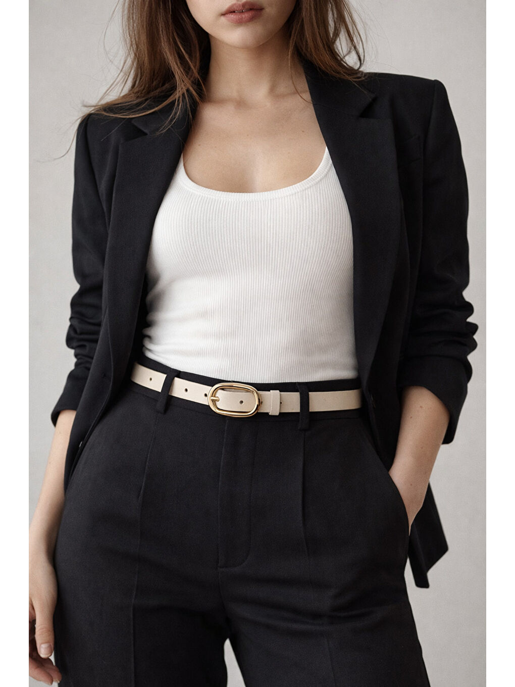 Uzun Tokalı Bej İnce Kadın Kemeri Ceket Kemeri, Gömlek Kemeri, Elbise Kemeri KMR003 BEJ