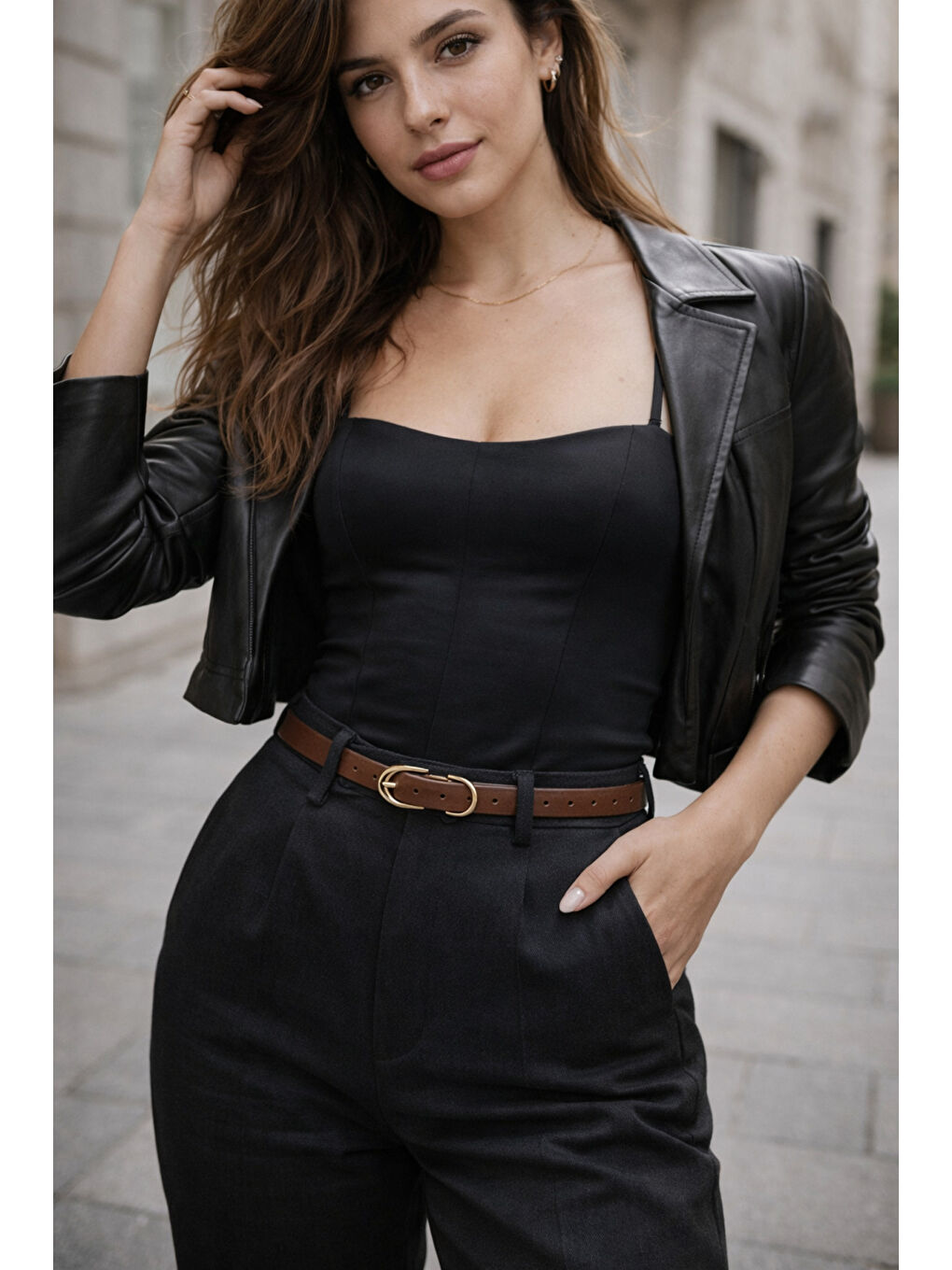 Kahverengi Uzun Tokalı Kahve İnce Kadın Kemeri Ceket Kemeri, Gömlek Kemeri, Elbise Kemeri KMR003 KAHVERENGI-3